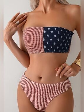 American Flag Stars Stripes Bandeau Bikini Set
